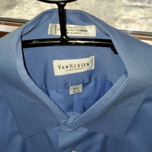 Heusen Poplin Blue Casual Long Sleeve‎ Button Down Sz. 16.5 Shirt - Picture 3 of 9